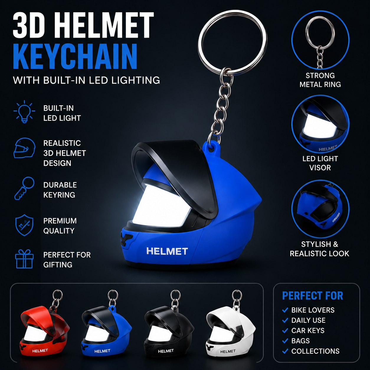 3D Helmet Keychain with built in LED Lighting