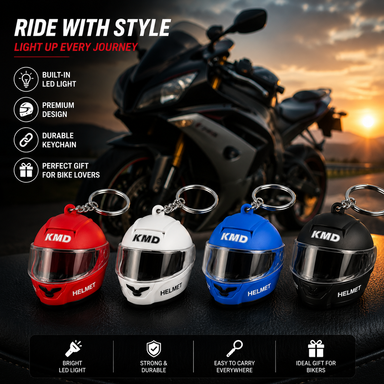 3D Helmet Keychain with built in LED Lighting